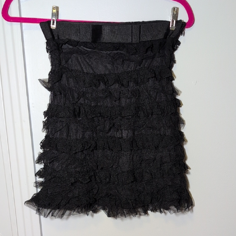 Mango Black Ruffled Mini Skirt